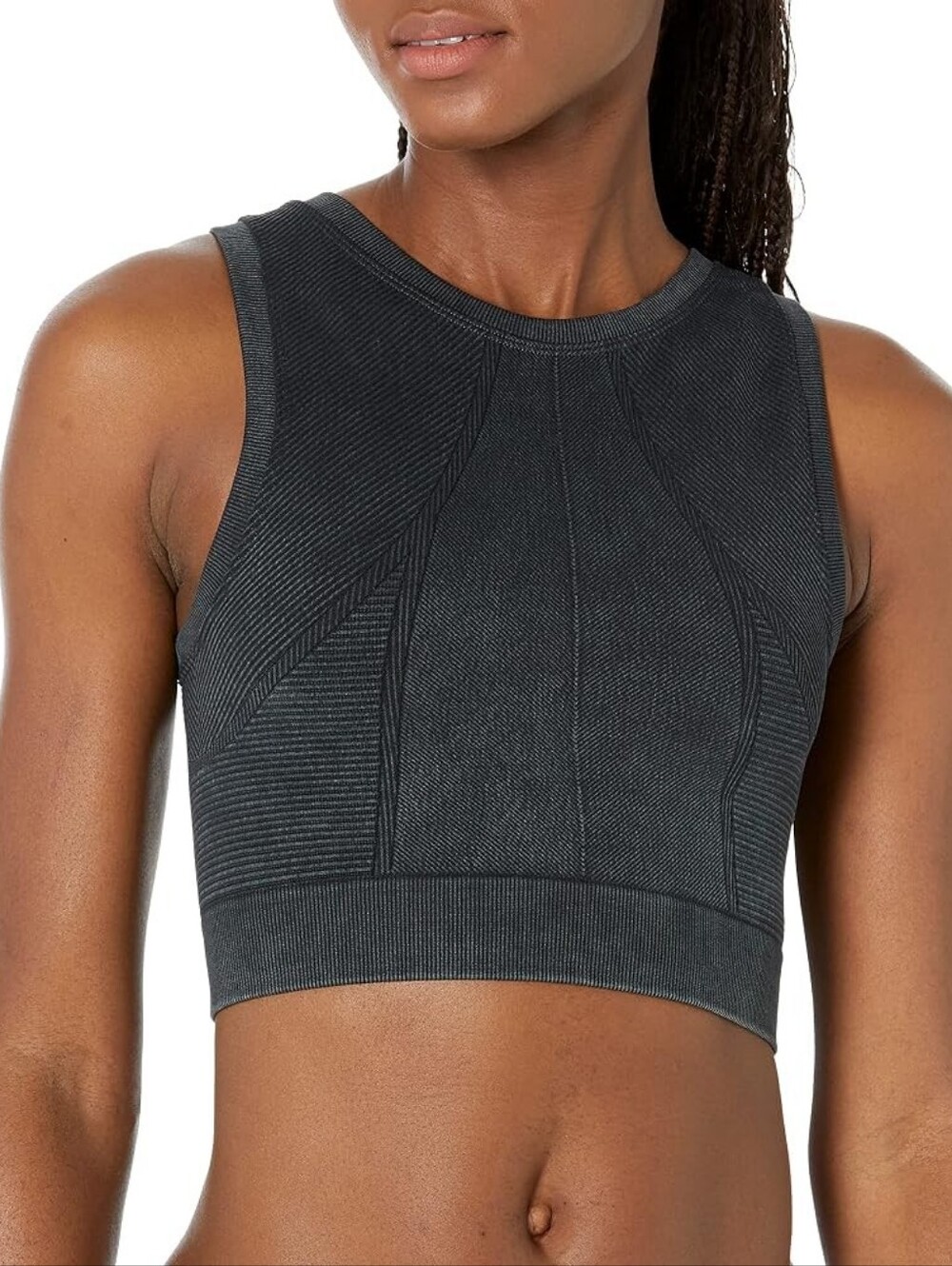 NWOT Spalding Seamless Gray Ribbed Crop Top Workout Tank Size S